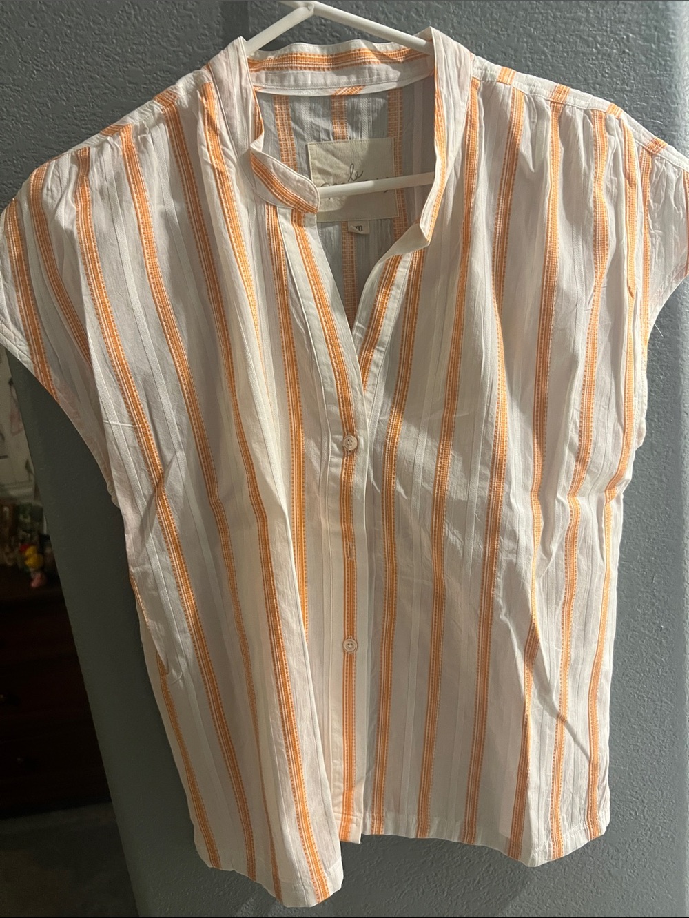 Le Maris Women's Striped Cap-Sleeve Blouse — White with Orange Stripes